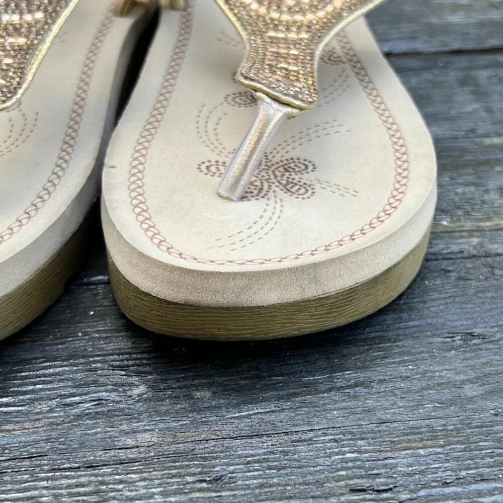 Forever Thong Sandals Gold Rhinestones 6 1/2